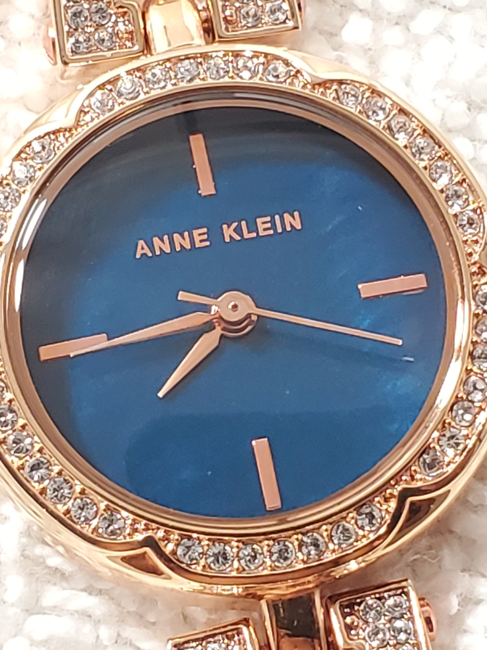 Anne Klein Women's Rose Gold Tone Watch Swarovski Crystals Blue Dial New